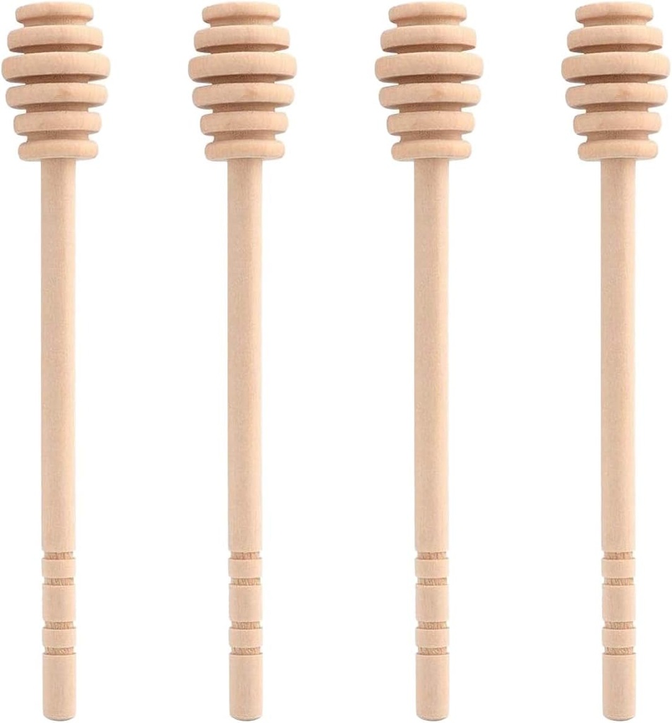 Set of 4 Wooden Honey Mixing Stirrer Dipper Sticks - 6.3 Inches - Perfect for Honey Collecting and Drizzling