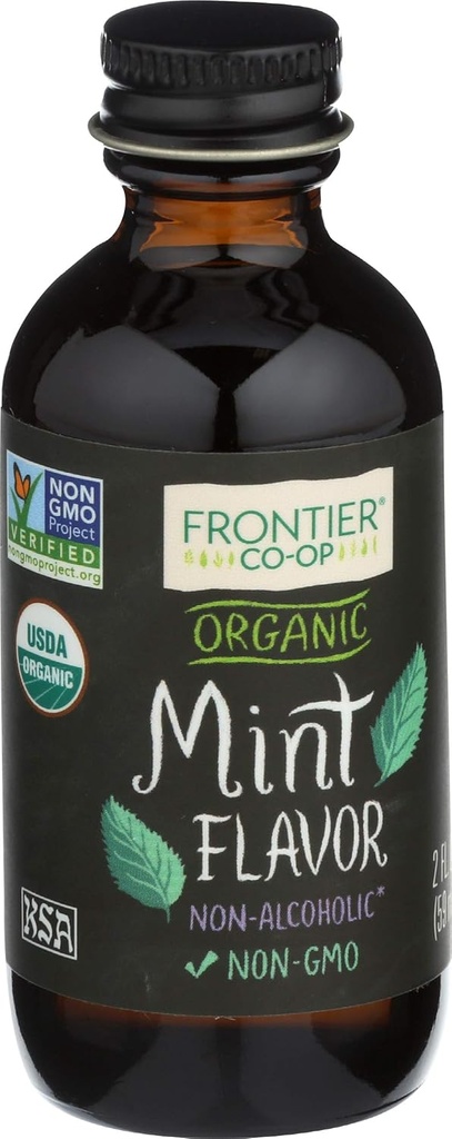 Frontier Co-op Organic Non-Alcoholic Mint Flavor - 2 oz - Perfect for Baking, Icing, Coffee, Cookies - Kosher & Full of Flavor