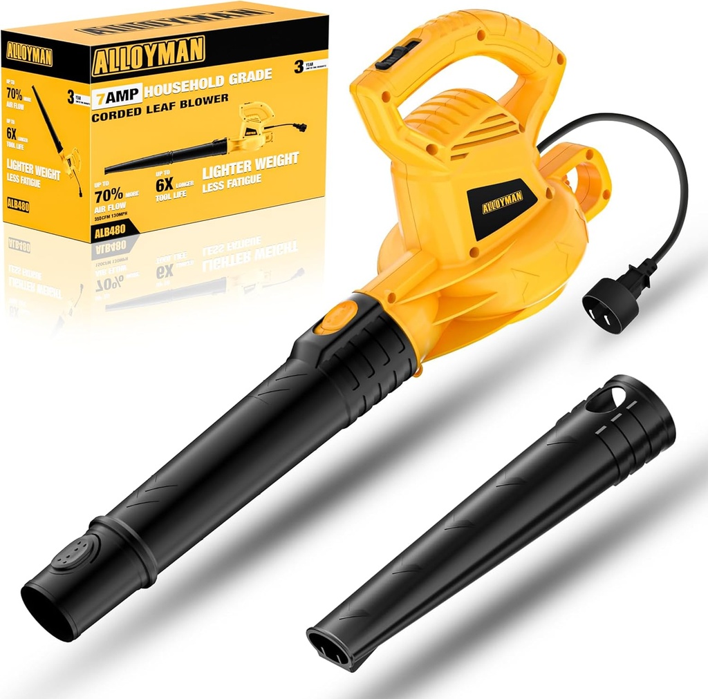 Lightweight 7AMP Electric Leaf Blower - Portable 130MPH Lawn Blower for Lawn Care and Snow Blowing - ALLOYMAN Mini Blower