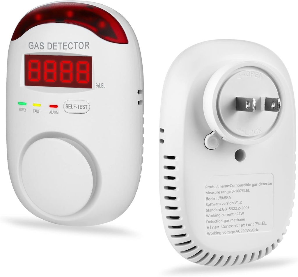 Natural Gas and Propane Plug-In Detectors for Home, RV, and Kitchen - Combustible Gas Leak Monitor for LNG and LPG