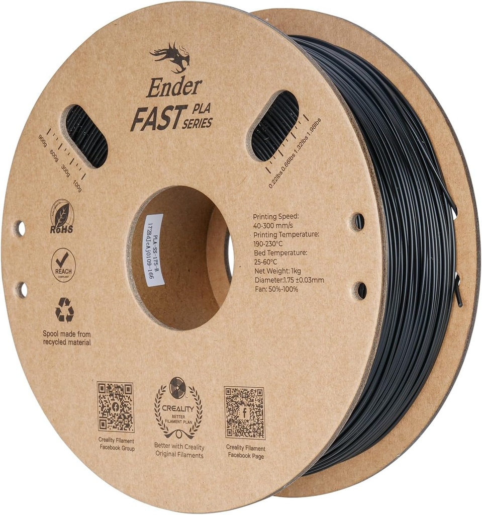Creality Rapid PLA Filament 1.75mm Black 1KG - High Speed 3D Printing - No-Tangling - +/- 0.02mm Accuracy - 1kg Spool - 3D Printer Filament