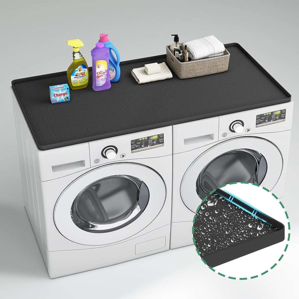 Waterproof Silicone Washer and Dryer Cover Set, Non-Slip Protectors for Laundry Room, 51.2'' x 25.6'', Black