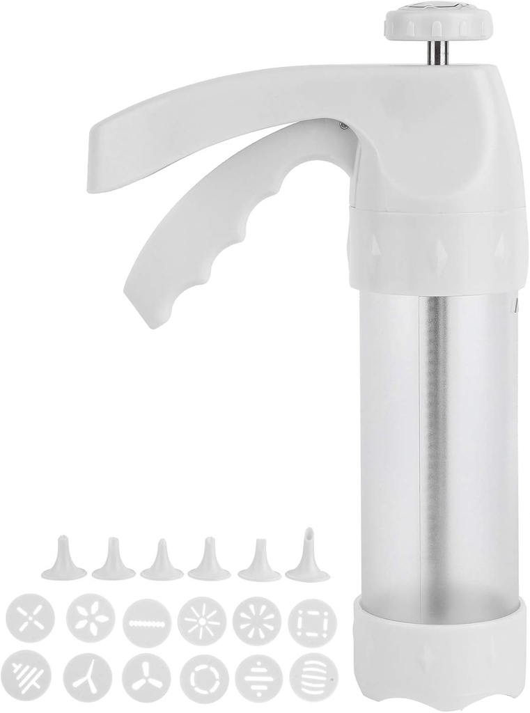 Cookie Press Gun Kit with 12 Discs and 6 Icing Tips for Cake Decorating - Mickey Waffle Maker Nozzle Sets for DIY Kitchen Baking