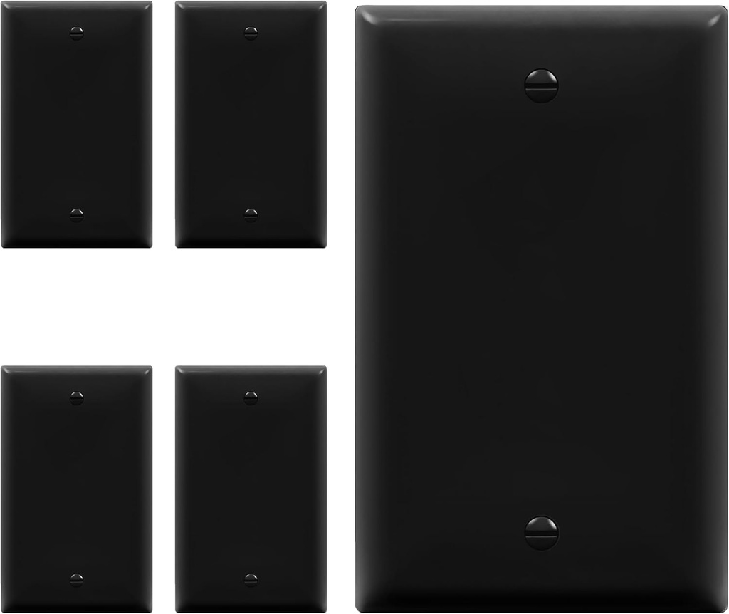 5 Pack of ENERLITES Blank Wall Plates, Standard Size 1-Gang 4.50" x 2.76", Gloss Finish Polycarbonate Thermoplastic, Black