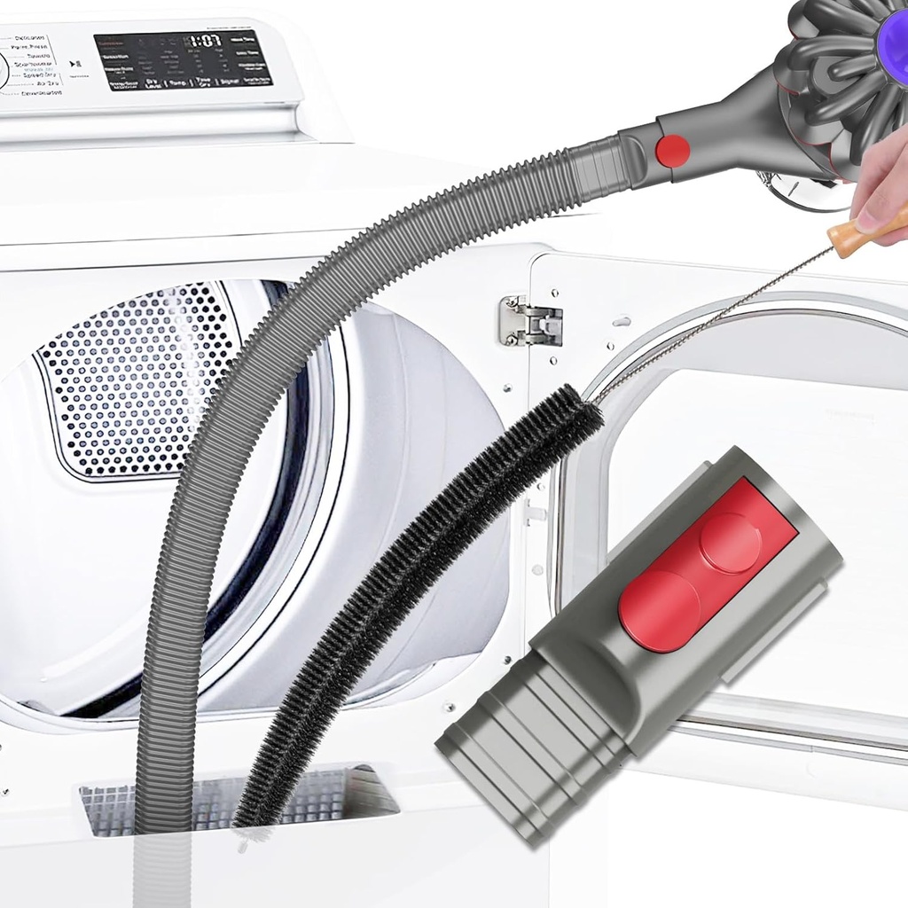 Dryer Vent Cleaner Kit for Dyson V7 V8 V10 V11 V15 Models - Includes Lint Brush, Vacuum Hose Attachment, and Refrigerator Coil Brush
