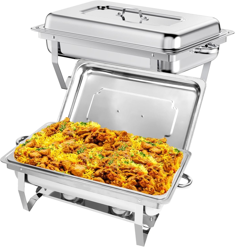 8QT Rectangular Chafing Dishes Set - Premium Stainless Steel Buffet Set for Banquets - Heating & Cooling Chafing Dishes (2 Pack)