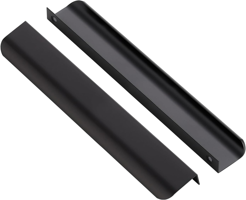 10 Pack Matte Black Finger Pulls for Cabinets - 8in Hole Center Tab Cabinet Handles - Concealed Kitchen Drawer Pulls - 10in Length