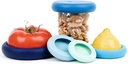 Food Huggers 5pc Reusable Silicone Food Savers - BPA Free & Dishwasher Safe - Fruit & Vegetable Produce Storage for Onion, Tomato, Lemon, Banana, Cans - Round, Ice Blue Color