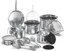 18-Piece Stainless Steel Kitchen Cookware Set with Glass Lids, Utensils, and Heat Resistant Mat - Silver