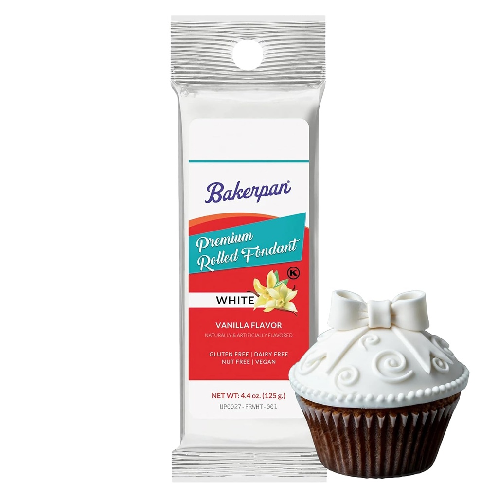 Vanilla Flavored Bakerpan Premium Rolled White Fondant - Perfect for Cake Decorating - 4.4 Ounces - Made in USA