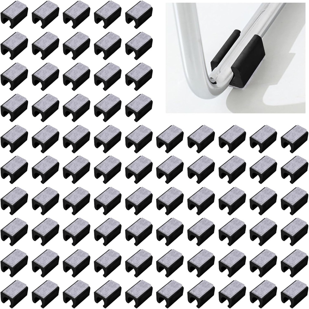 80Pcs U Shaped Chair Tube Floor Protectors with Felt Pads - Plastic Chair Leg Caps for Round Sled Base Chair Legs - Non-Slip Chair Pads in Black