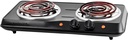 OVENTE Electric Double Burner Cooktop with Stainless Steel Hot Plates - 1700W, 5 Level Temp Control, Indicator Lights, Easy Clean - Black