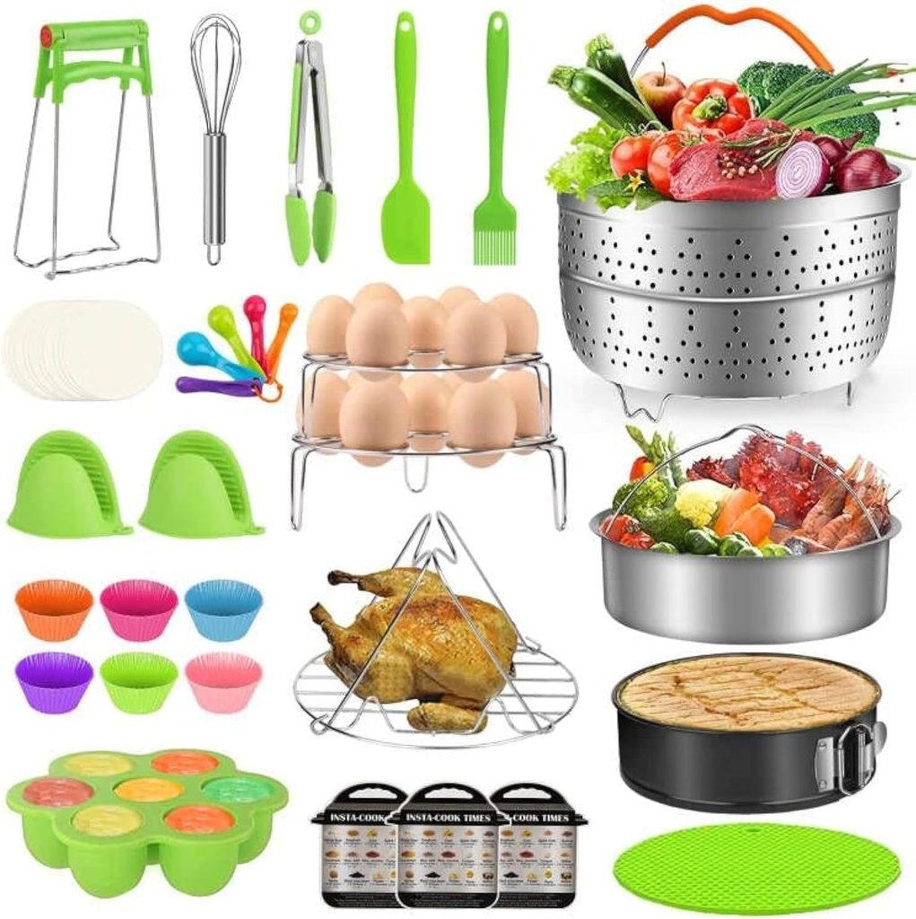 98-Piece Accessories Set for Instant Pot 5, 6, 8 Qt - Steamer Baskets, Springform Pan, Egg Rack, Kitchen Tools, Cheat Sheet Magnet