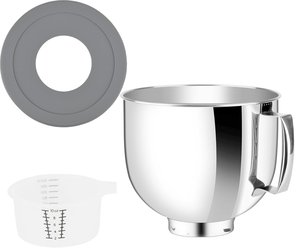 Stainless Steel Mixer Bowl with Lid for Kitchenaid Artisan & Classic Series Mixers - Prevent Spills with Bowl Cover - 5 Quart Size