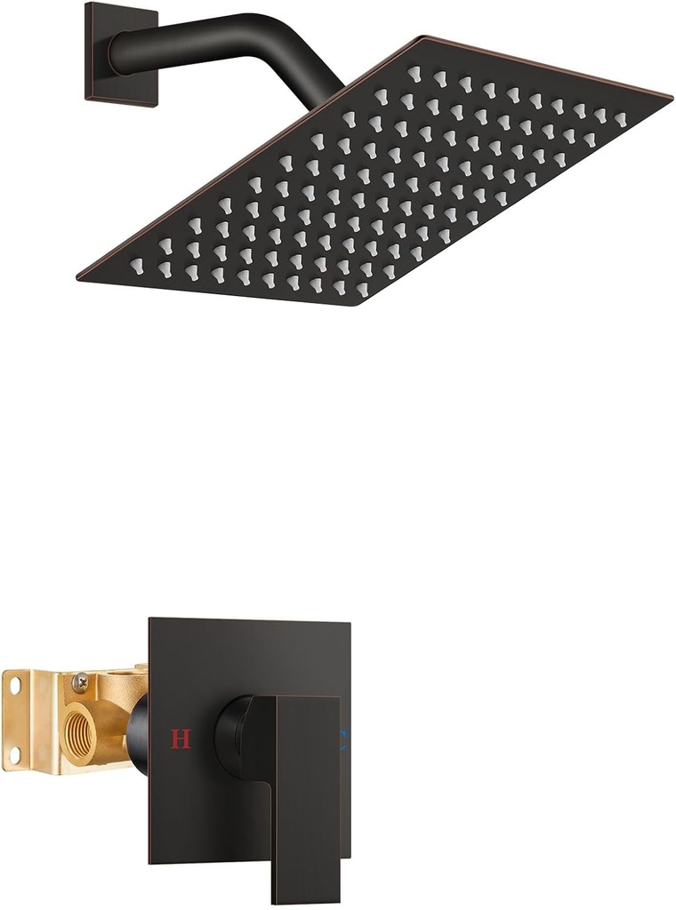 8 Inch Square Rain Shower System Faucet Set with Single Handle Trim Kit in Oil Rubbed Bronze Finish