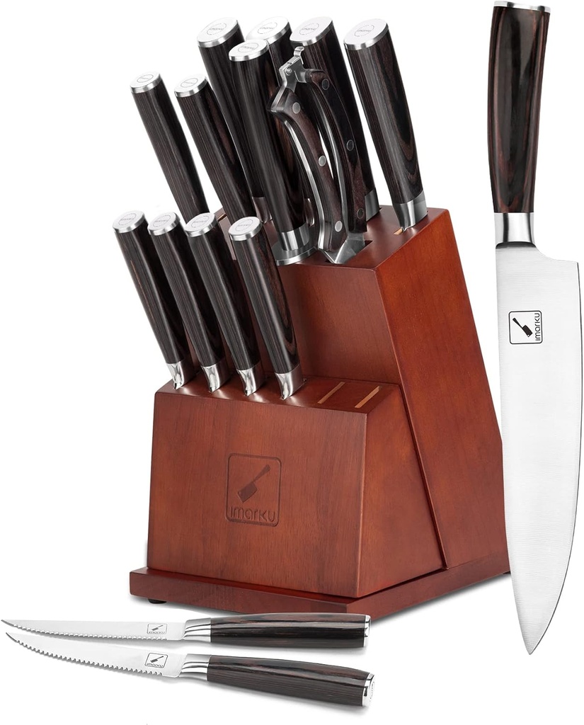 16-Piece Japanese Stainless Steel Knife Set with Pakkawood Handles and Block - Ultra Sharp Kitchen Knives