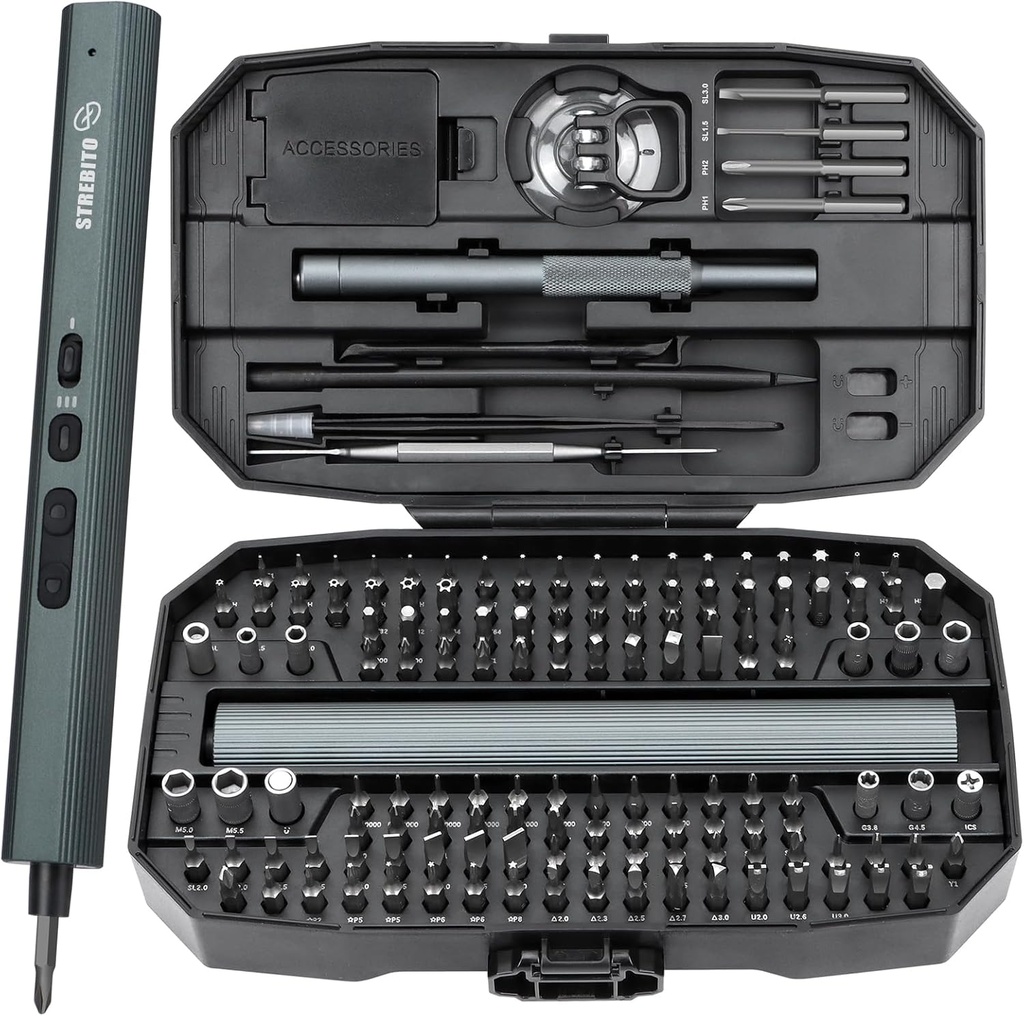 155 in 1 Electric Screwdriver Set with Magnetic Bits, 5 N.m Max Torque, 3 Torque Settings, Cordless Rechargeable Power Screwdriver for PC Phone Repair
