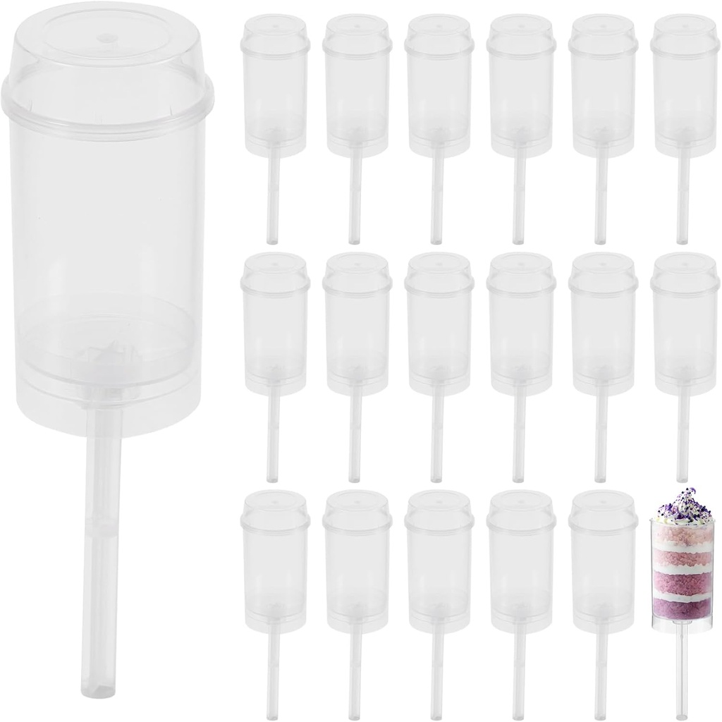 30Pcs Hemoton Cake Pop Shooter Set with Stand, Round Jelly Ice Cream Containers for Desserts, Confetti Shooters for Weddings