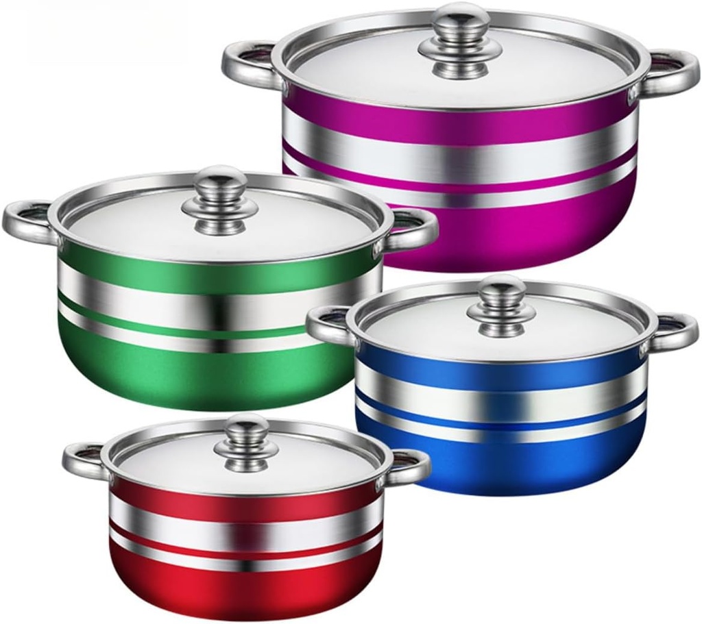 Colorful Non-Stick Copper Cookware Set with Lids, 4 Sets of Stainless Steel Pots and Pans