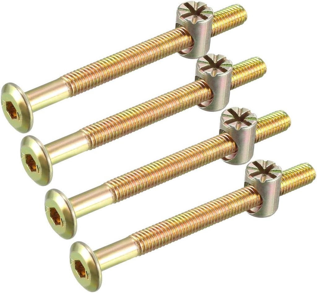 4 Sets M6x70mm Furniture Bolt Nut Set with Barrel Nuts for Beds, Headboards, and Chairs