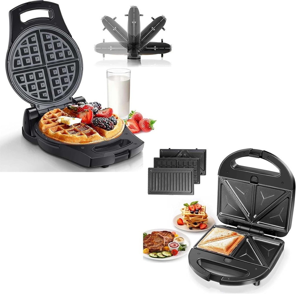 Aigostar 8 Inch Belgian Waffle Maker with Non-Stick Surfaces - 900W Panini Press Grill & Grilled Cheese Maker
