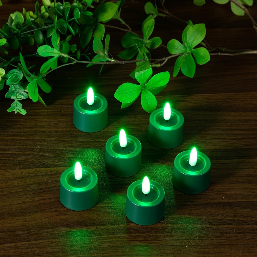 12 Pack Green Flameless Tea Light Candles with Timer - Battery Operated Votive Candles for Advent Wreath - Includes Batteries