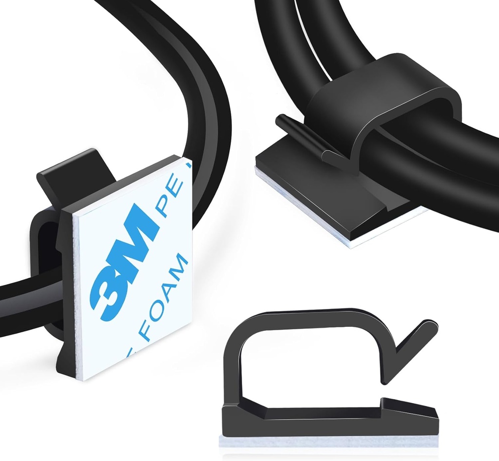 Black Adhesive Cable Wire Clips 3/4" 120pcs - Outdoor Cable Management for Desk, Car, Wall, TV, PC - Cord Holder for Ethernet Cable