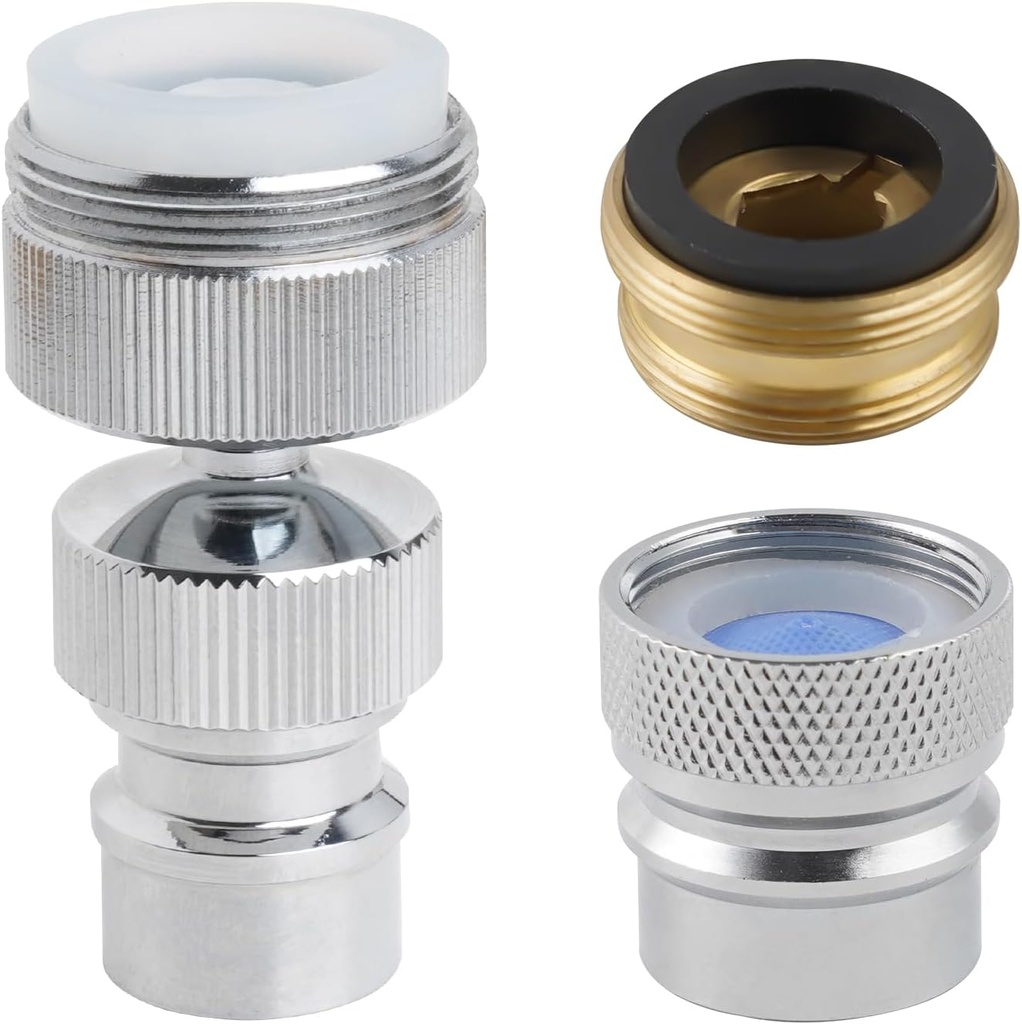 2 PACK Hibbent Dishwasher Faucet Adapters with Swivel Ball Joint and Faucet Aerator, Chrome Finish, 15/16-27Male Outside, 55/64-27Female Inside