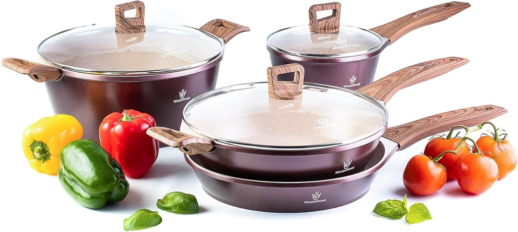 Premium Waxonware 7pc Kitchen Cookware Set - Non Stick German Coated Pots and Pans - Induction Cooking - Dishwasher Safe - PFOA and PTFE Free