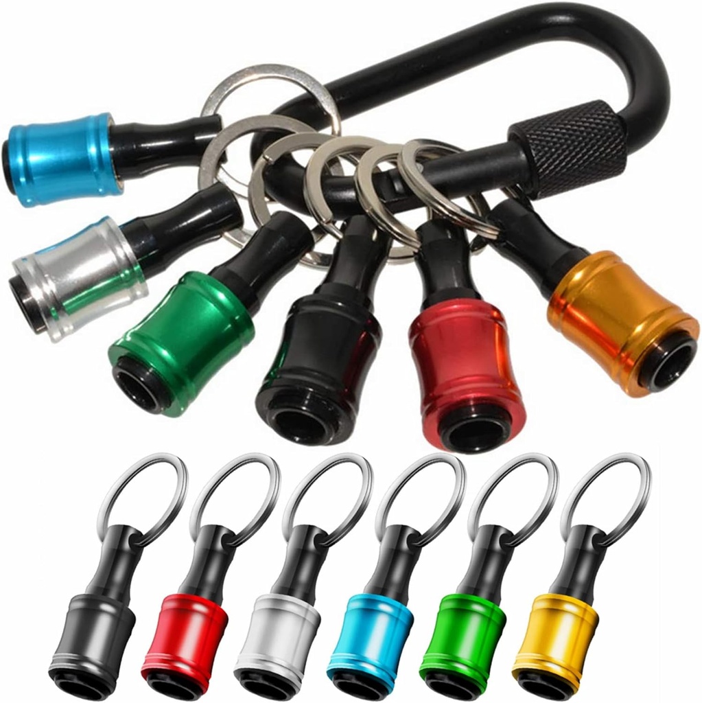 6 Color Drill Extension Bit Holder with 1/4" Hex Shank Aluminum Alloy Screwdriver Bits Holder - Portable Keychain Adapter - 2023 Upgrade