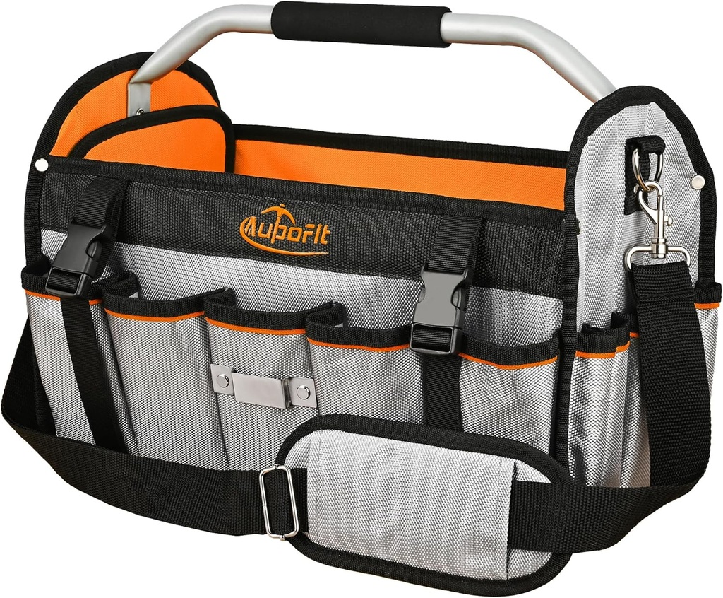16 Inch Foldable Open Top Tool Bag Organizer for Easy Access, Water-Resistant Construction, Electrician Tool Bag with Handle & Strap