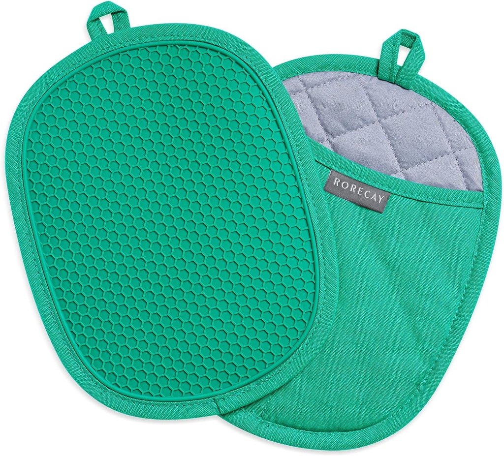 Rorecay Jungle Silicone Pot Holders Set - Heat Resistant Potholders with Pockets for Baking & Cooking - Non Slip Grip - 9.8 x 7.6 Inches - 2 Pack