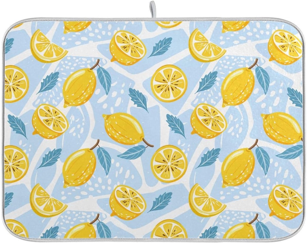 Large Foiosoh Lemon Slice Mint Leaves Microfiber Dish Drying Mat - 18 x 24 - Countertop Dishes Drainer Pad