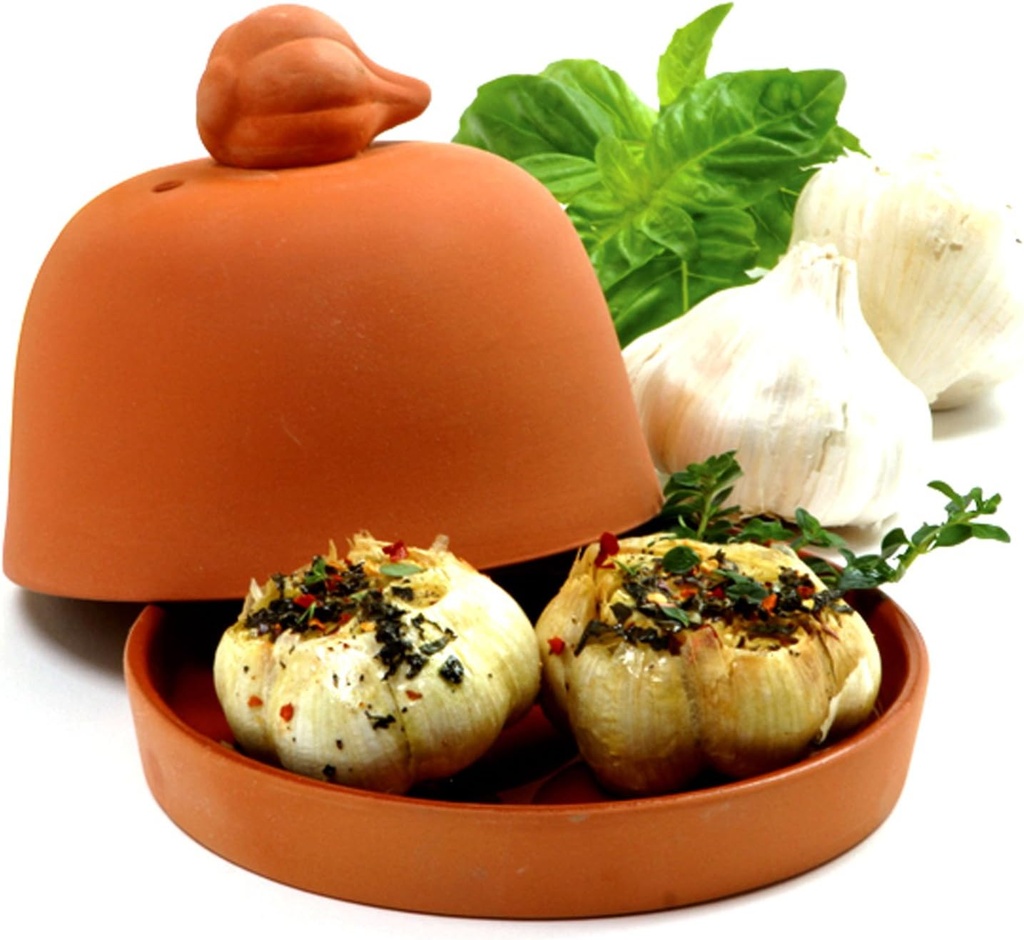 Norpro Large Garlic Roaster for Oven or BBQ - Ceramic Garlic Baker with Lid for Roasting Whole Garlic Bulbs
