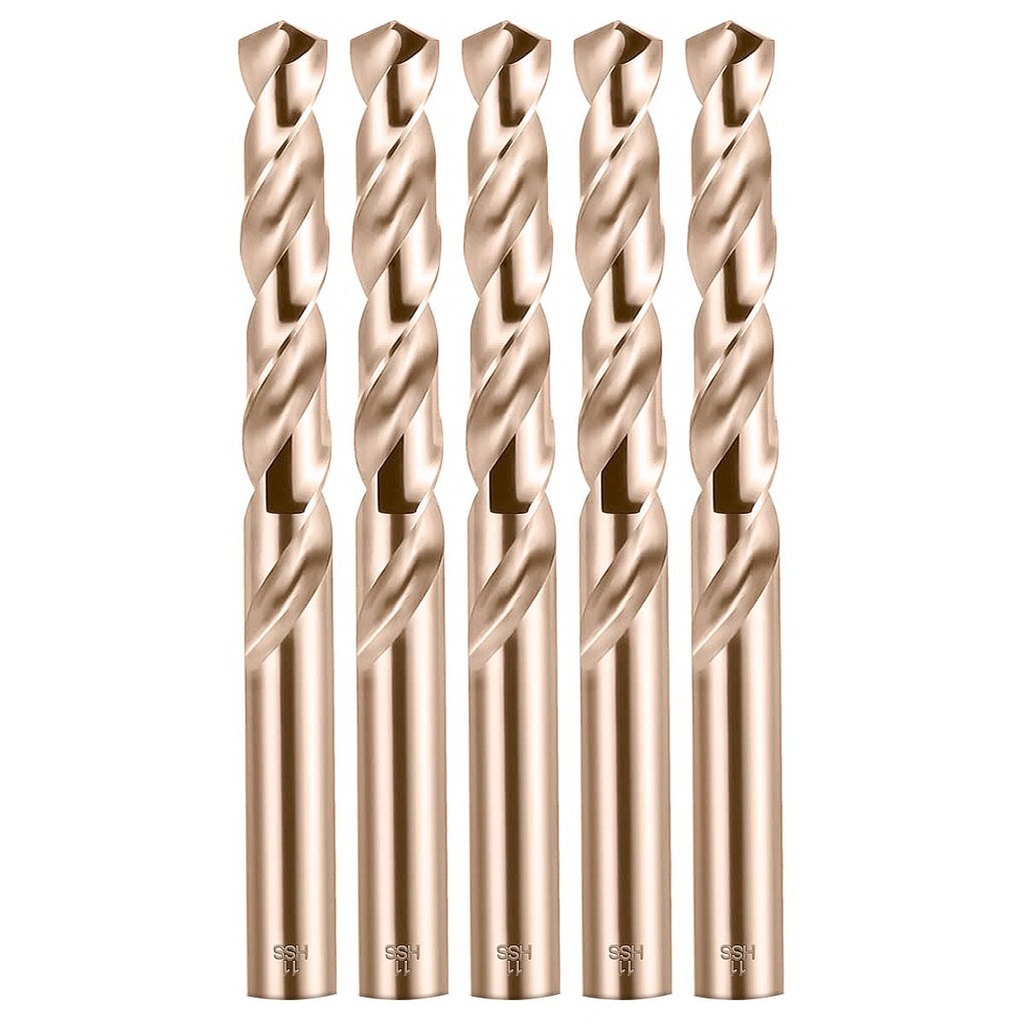 High Speed Steel Drill Bit Set 11mm - 5pcs, M35 Cobalt Twist Drill Bits for Drilling Hard Metal, Stainless Steel, Cast Iron - Straight Shank