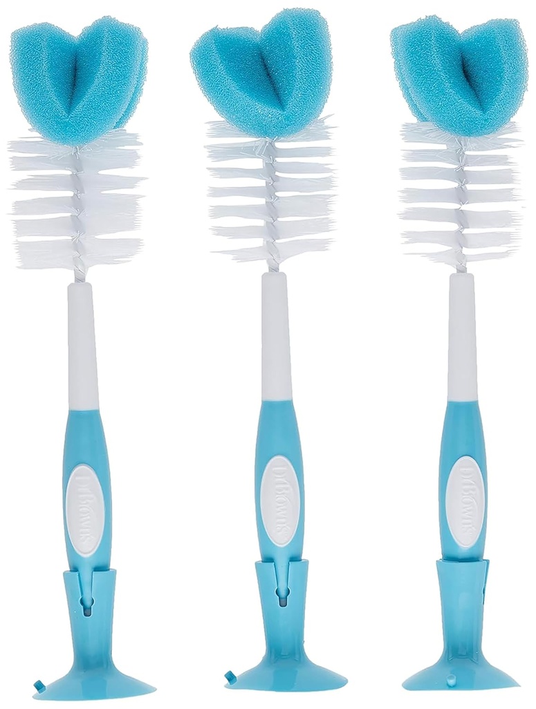 3-Pack Dr. Brown's Blue Baby Bottle Cleaning Brush with Sponge and Scrubber