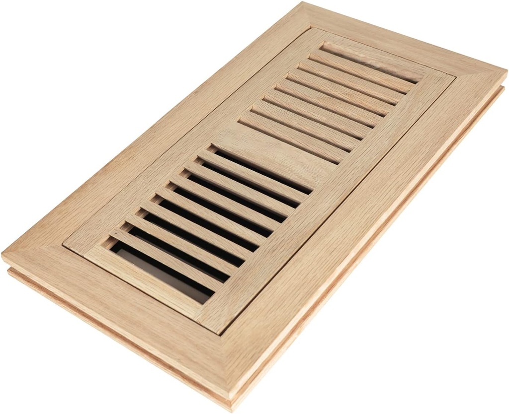 4x10 Inch Flush Mount Hardwood White Oak Floor Register with Frame and Damper - Unfinished
