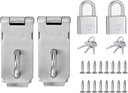 Stainless Steel Door Lock Hasp Latch Set - 2 Pack Padlock Clasp for All Doors - Brushed Finish - 3 Inch, Silver