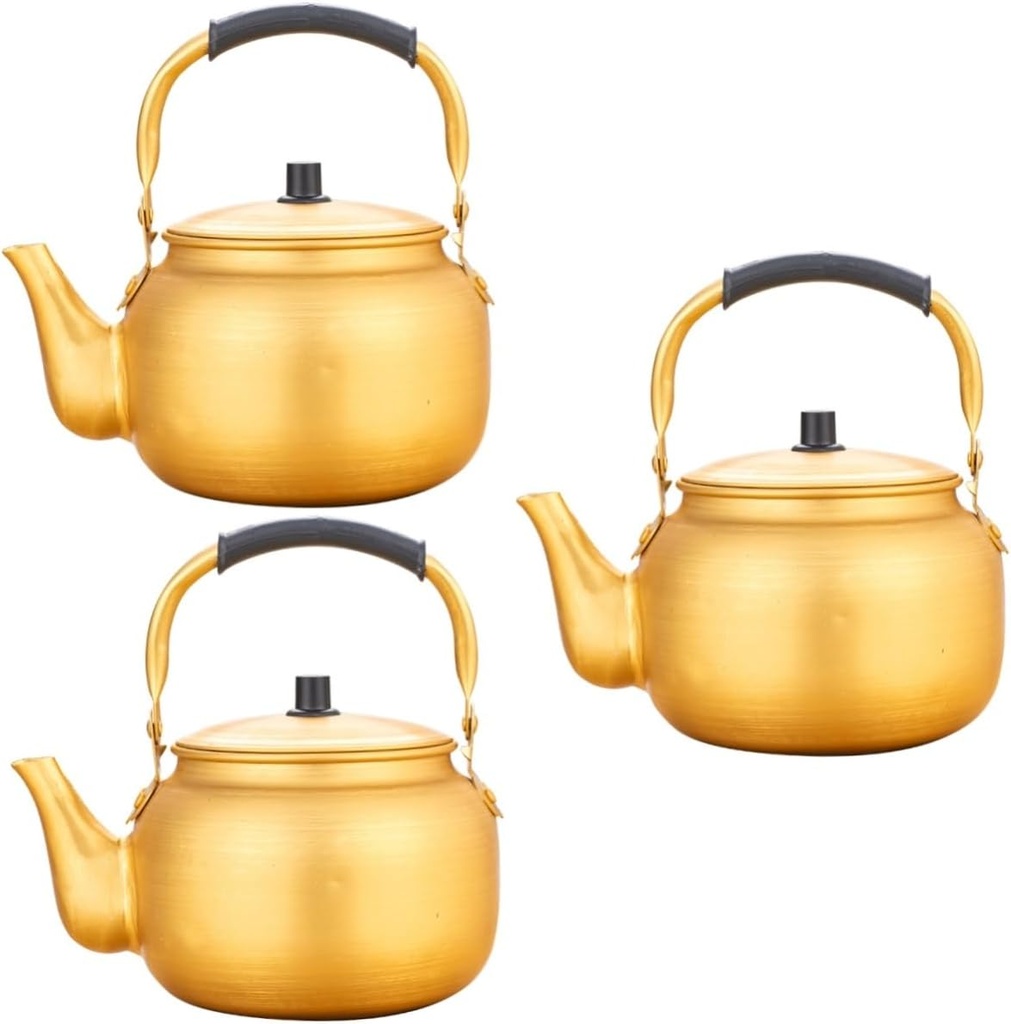 Portable 3-Piece Korean Cooking Set: Rice Wine Jug, Noodle Pot, Bread Slicer, Tea Kettle, Coffee Machine - Aluminum Golden