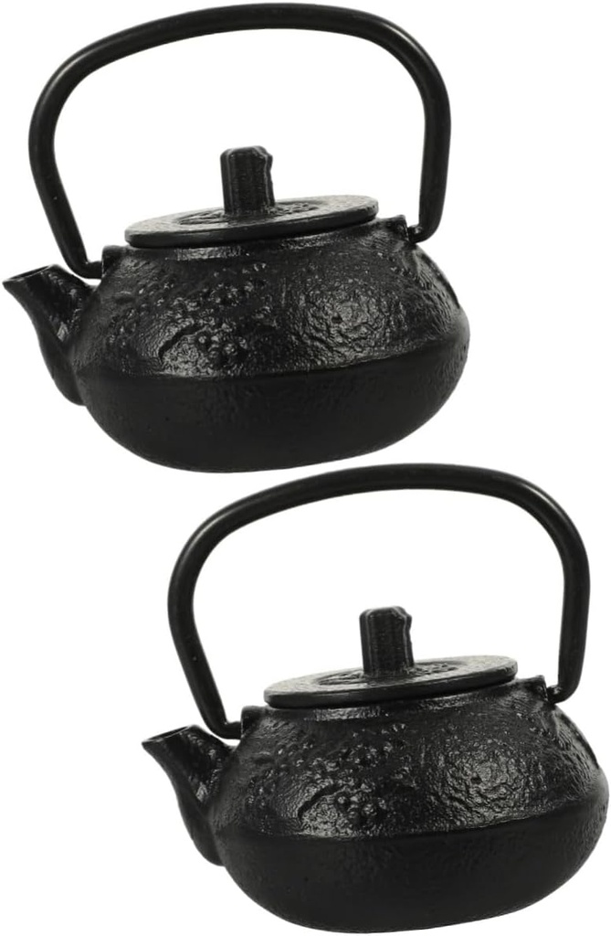 Vintage VOSAREA Cast Iron Mini Teapot Set - 2pcs Kungfu Tea Kettle for Home and Office Decor, Asian Teaware Prop in Black Color