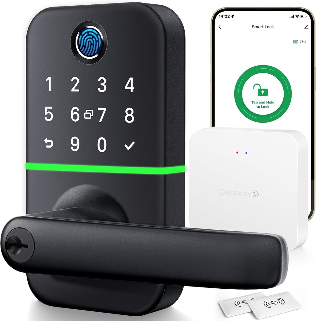 Smart Door Lock with Handle: Keyless Entry, Tuya Gateway, Remote Control, Alexa Compatible