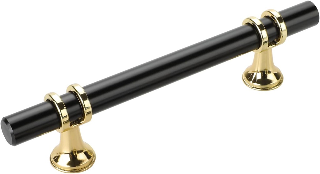 10-Pack Black and Gold Cabinet Handles - 3-3/4" Hole Center - Kitchen Drawer Pulls - Barrel Design Cabinet Hardware