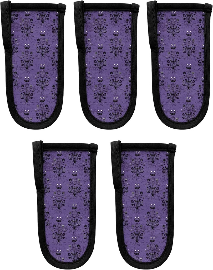 Set of 5 Halloween Haunted House Ghost Cast Iron Handle Covers - Heat Insulation Sleeves for Kitchen Cookware