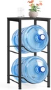 2-Tier Heavy Duty Water Jug Holder Stand for 5 Gallon Bottles - Black Water Cooler Storage Rack with Top Shelf for Kitchen, Living Room, Office