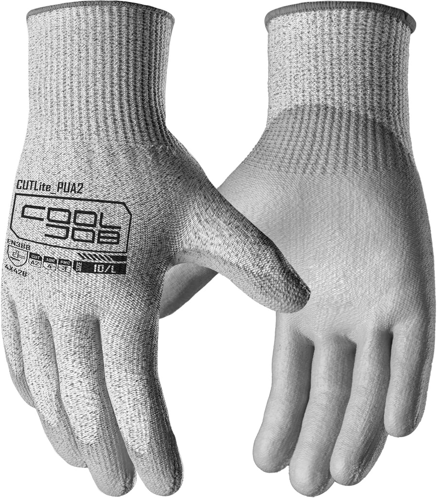 12/120 Pairs Cut Resistant Safety Work Gloves with Grip, 13 Gauge Seamless Shell, PU Coating - ANSI A2 A4 A6, Gray