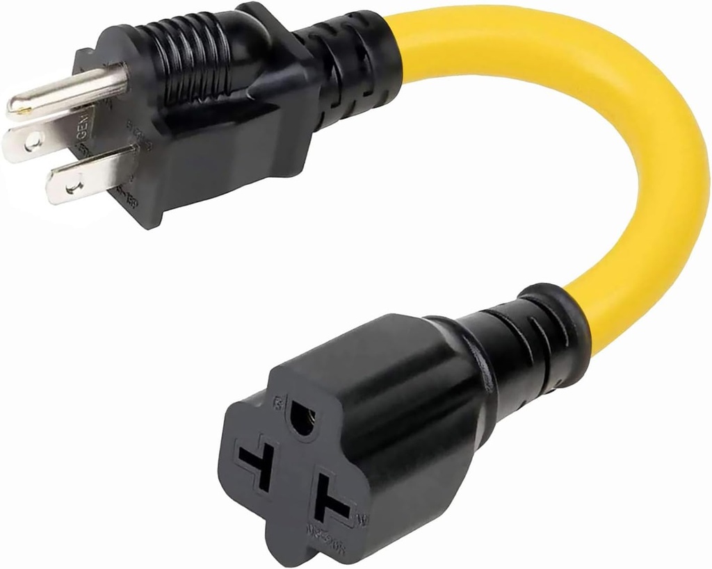 12AWG 15 Amp to 20 Amp Household AC Plug Adapter Cable for Nema 5-15P to 5-20R, 5-15P to 6-15R, 5-15P to 6-20R, 15A 125V to 20A 250V - 1FT