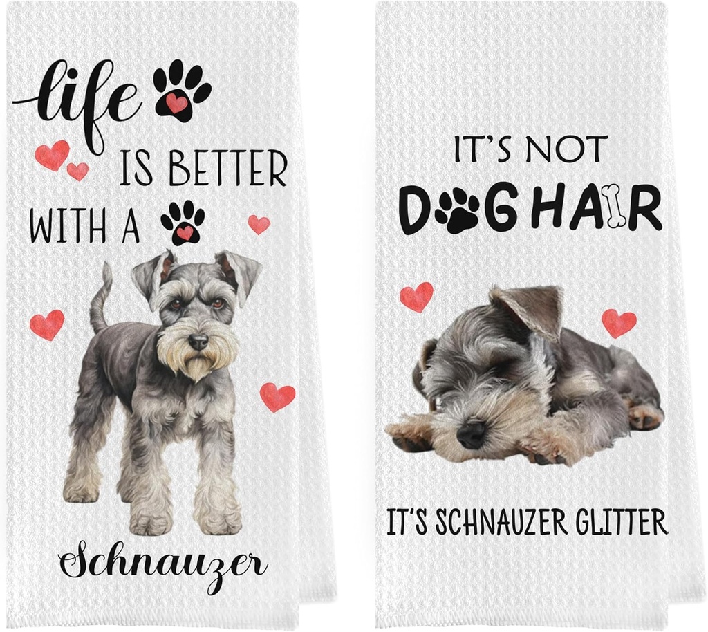 Schnauzer Lover's Kitchen Towel Set - Cute Schnauzer Gifts for Women, Waffle Weave Dish Towels, Hand Tea Towels, 16x24 Inches (Set of 2)