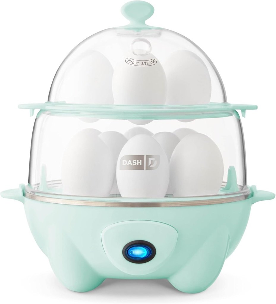 DASH Deluxe Rapid Egg Cooker - Cook Hard Boiled, Poached, Scrambled Eggs, Omelets, and More - 12 Capacity - Aqua Color with Auto Shut Off Feature