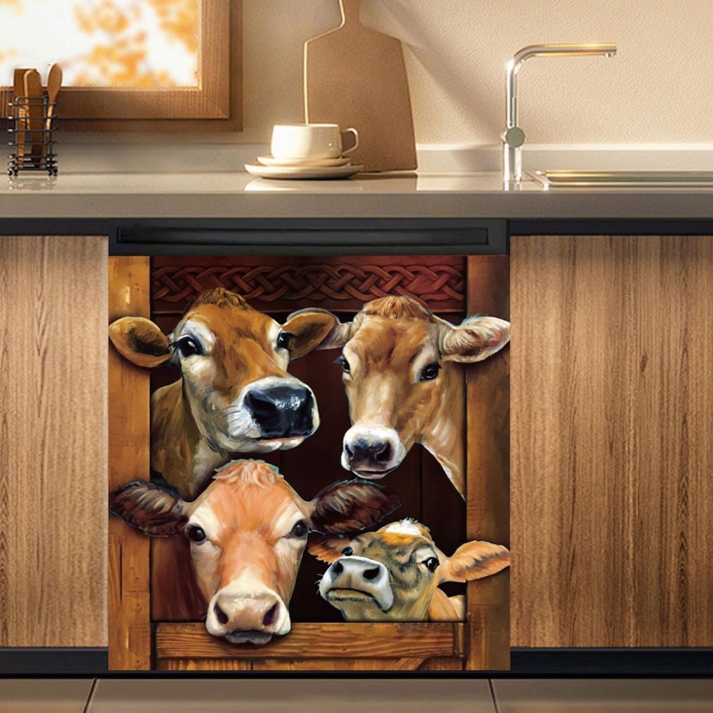 Cow Design Dishwasher Cover Magnet - 23" x 26" Decorative Front Door Magnet for Dishwasher - GZsenwo