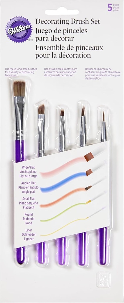Food-Safe Wilton 5-Piece Decorating Brush Set for Edible Glitter and Color Painting on Treats
